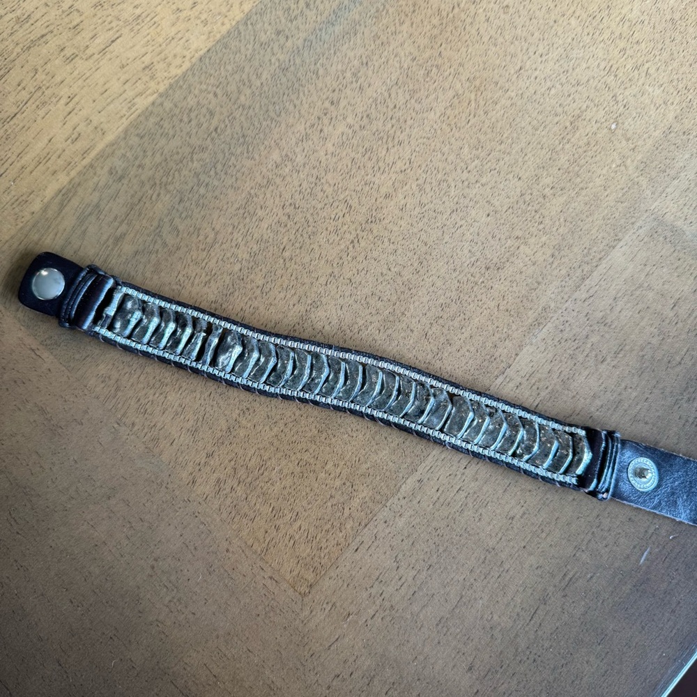Silver and Brown leather Bracelet snap beaded bracelet unisex - Picture 7 of 7